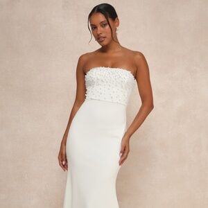 Lulus Remarkably Lovely White Pearl Strapless Mermaid Maxi Dress - Size X-Small